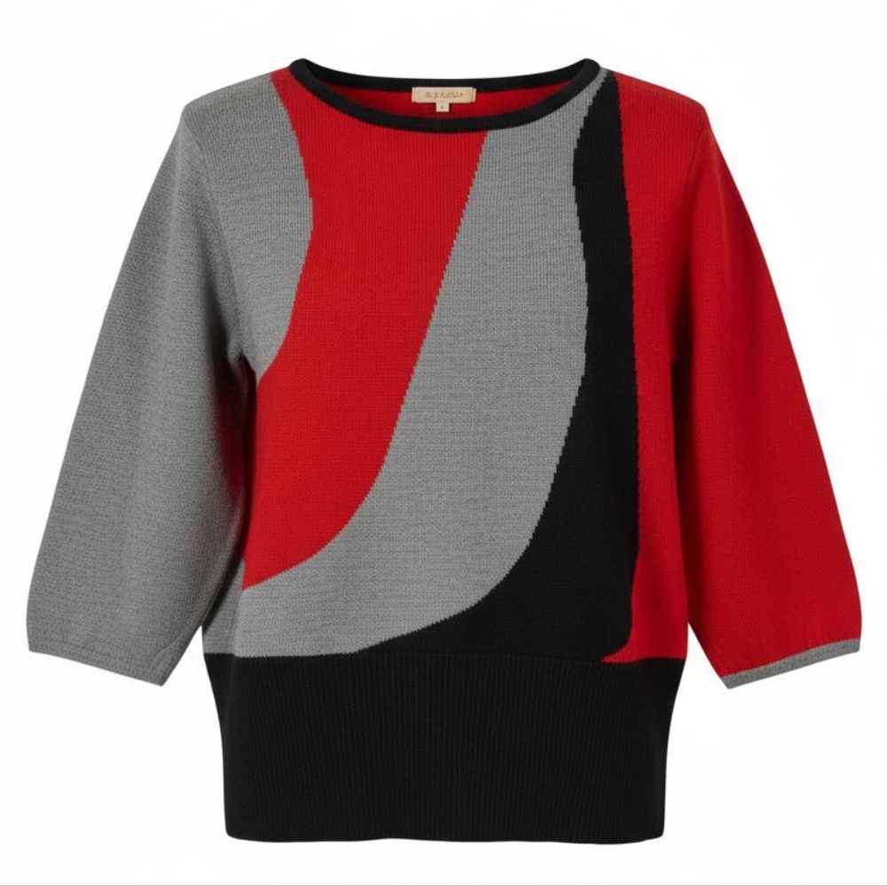 Salon Studio Womens Sweater Size Large Colorblock Pullover 3/4 Sleeve Tight Knit